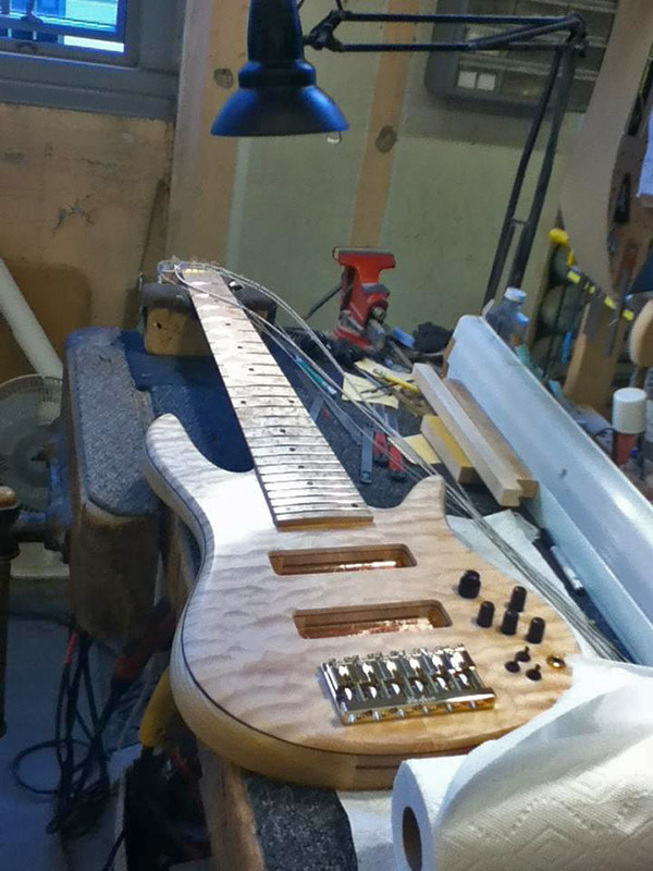My Custom Fodera Monarch 6 bass guitar - Ash body, Ash tone block. Quilted Maple top, Maple neck & Birdseye maple board, Pope 3 band EQ